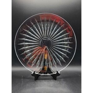 Val St Lambert Crystal Sunburst Plate Signed Belgian Lead Crystal Round 12"
